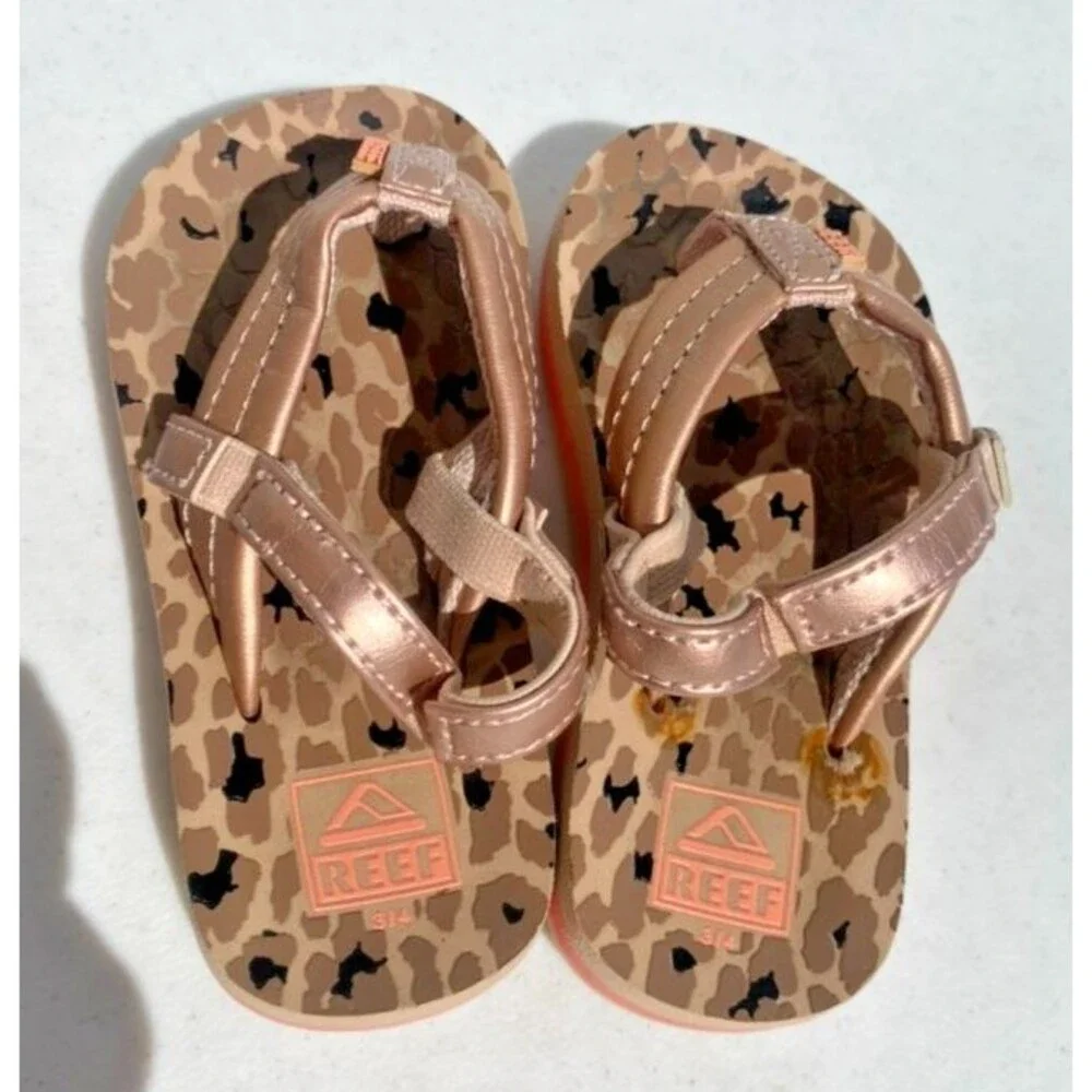 REEF Little Ahi Baby Girls Beach Pool Flip Flop Sandals w/ Strap Toddler Sz 3/4